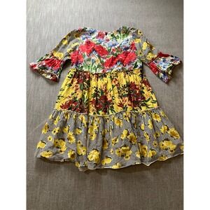 Dress Addict Womens XS Floral Striped Tiered Cotton Babydoll Mini Dress Multi‎